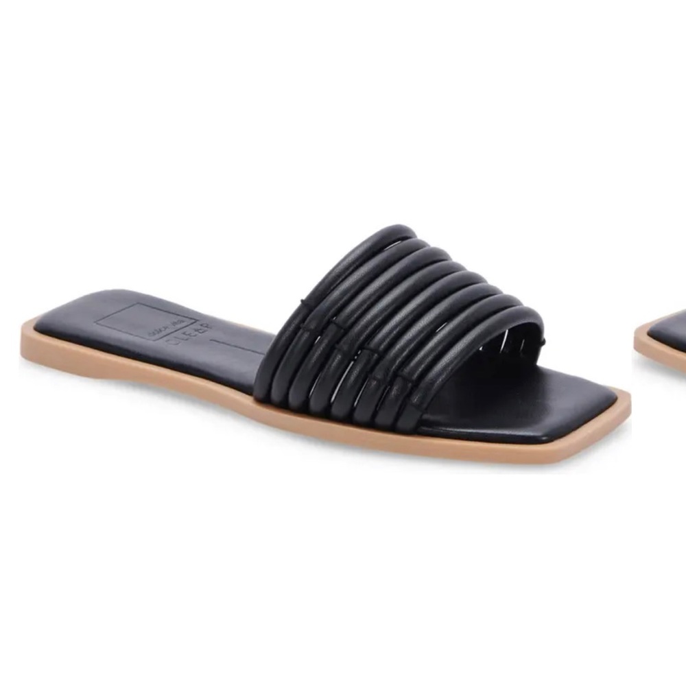 Dolce Vita Nyx Slide Sandals Black Stella Size 9 Leather Strappy Square Toe